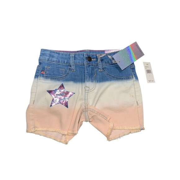 Vigoss The Chelsea Girls Dip Dye Denim Shorts Size 7 With Star Applique & Frayed - Picture 1 of 6